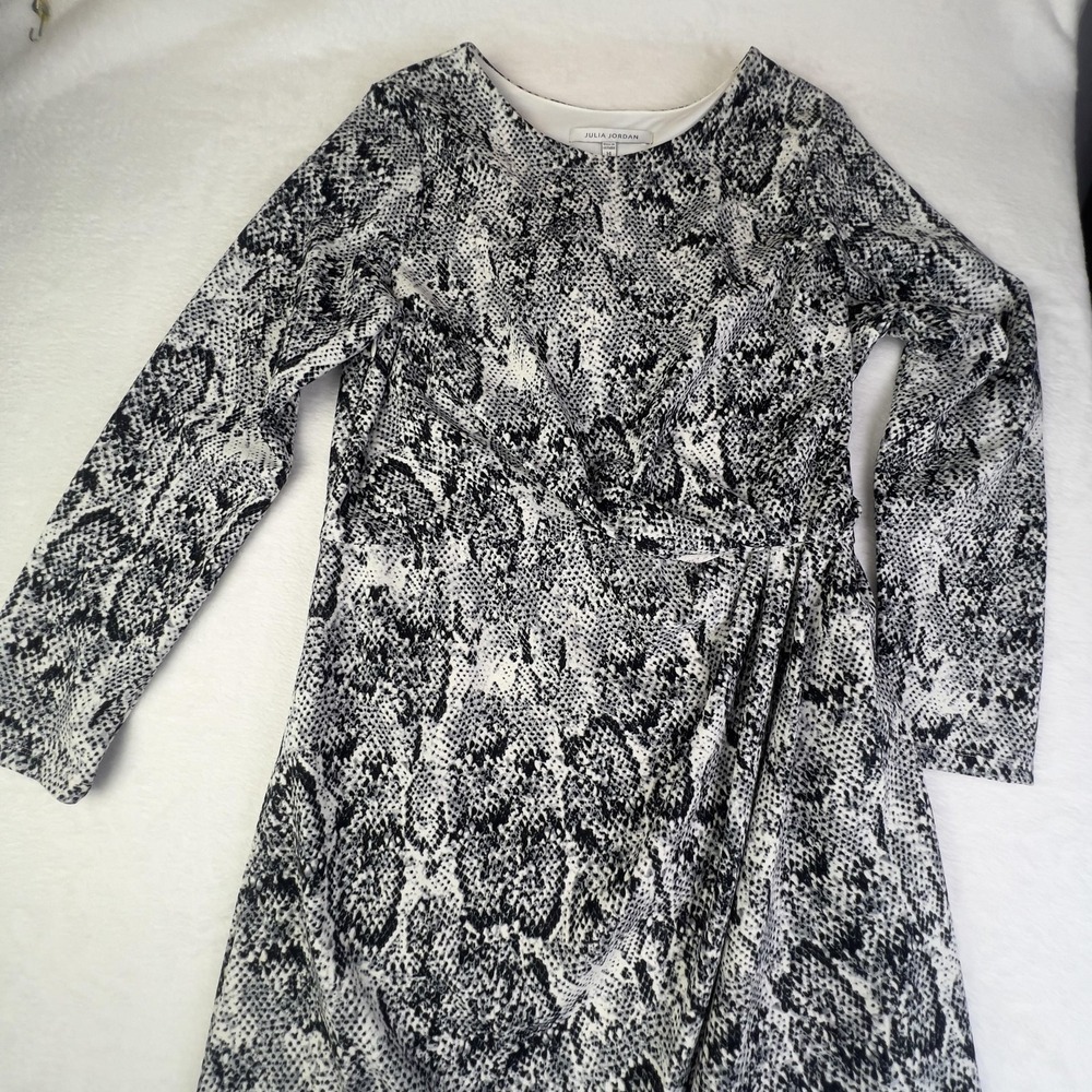 Julia Jordan‎ Dress Womens 14 Black Snake Print Fit & Flare Long Sleeve Midi